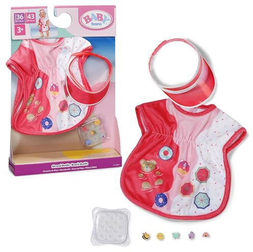 BABY born Strand-Outfit für 36 und 43 cm Puppen | Strandtunika, Sonnenvisier mit Pins, Puppen-Outfit für 36 & 43 cm Puppen
