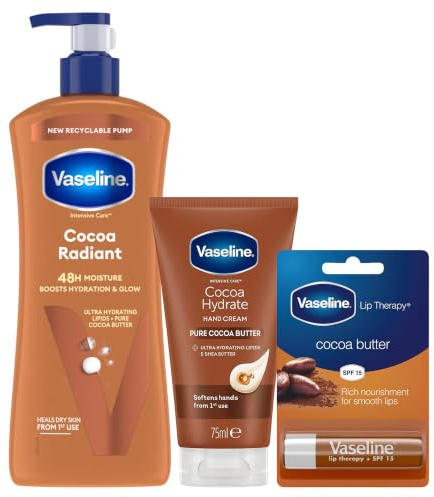 Vaseline Cocoa Radiant Bundle Lotion 600ml Hand 75ml Lip 4g