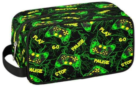 Trousse de toilette de voyage pour garçons et enfants – Trousse étanche à suspendre pour homme, trousse de rasage avec grande capacité pour salle de bain, sport, douche, Jeu vidéo vert, Bagages pour
