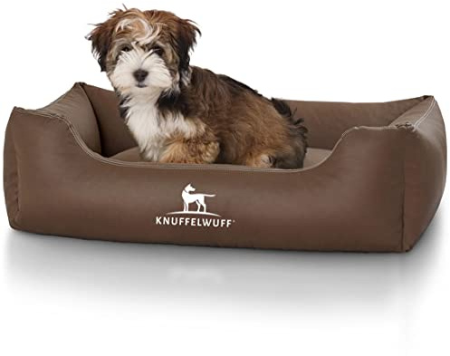 Knuffelwuff Kunstleder Hundebett Sidney S 70 x 50cm Braun - Abnehmbarer Bezug - leicht zu reinigen - für große, mittelgroße und kleine Hunde