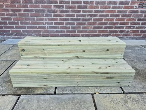 2 Tier Wooden Steps, Pressure Treated Pine, Natural Wood, Fully Assembled Garden Patio Door Steps (Height 30 cm + Length 70 cm)