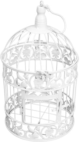 Healifty Europäischer Metall Vogelkäfig Weiß 9.84X5.51X5.51 Zoll mit Metallblumen Außendekoration Hochzeitsdeko und Fotorequisite für Innenräume