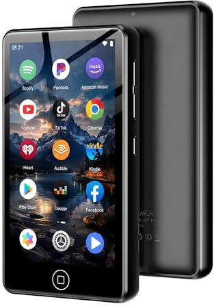 Lettore MP3 Spotify con Bluetooth e WiFi, AGXOV MP4 Lettore Musicale con Schermo Touchscreen da 4,02 Pollici, MP3 Android Portatile con Audible, Deezer, Play Store, Nero