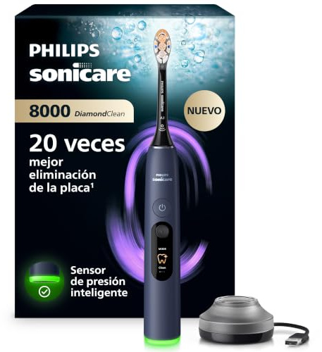 Philips Sonicare Next-Generation DiamondClean 8000 Spazzolino elettrico - con Feedback di pressione, 15 impostazioni, blu scuro, HX8311/13