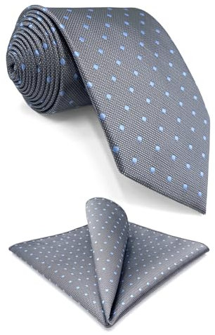 Shlax&Wing Neu Entwurf Punkte Herren Krawatte Grau Blau Seide Geschäftsanzug Classic