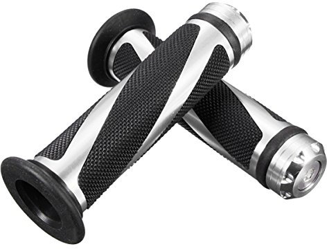 Alamor CNC Aluminium 7/8 Motorradlenker Gummi Hand Griffe-Silber