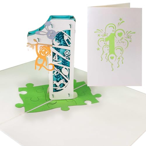 Sweetpopup® Pop Up Karte 1. Geburtstag - 3D Geburtstagskarte mit Zahl 1 | Geburtstagskarte aus edlem Metallic-Papier - Zum 1. Geburtstag