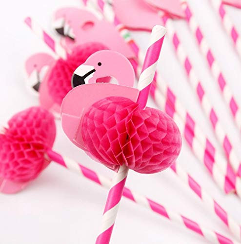 Lot de 25 pailles à cocktail en papier pour fête, anniversaire, mariage (flamant rose)