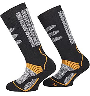 PistenSauser 3 Paar Thermo Kinder Skisocken, Ski Kniestrümpfe mit gepolsterten Funktionsbereichen und zusätzlicher Garantie (3x Orange, 23-26)