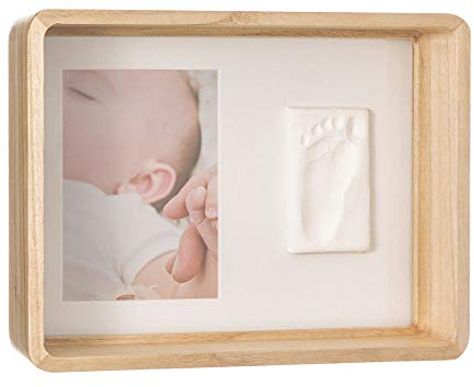 Baby Art Tiefer Bilderrahmen aus Holz, inkl. DIY Gipsabdruck Set für Baby Handabdruck Fußabdruck, dermatologisch getestete Gipsmasse, Braun
