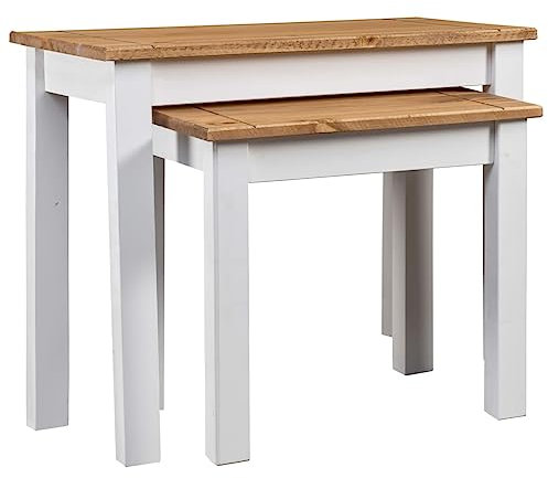 vidaXL 2X Massivholz Panama-Kiefer Satztisch Rustikal Couchtisch Beistelltisch Kaffeetisch Sofatisch Wohnzimmertisch Holztisch Tisch Weiß