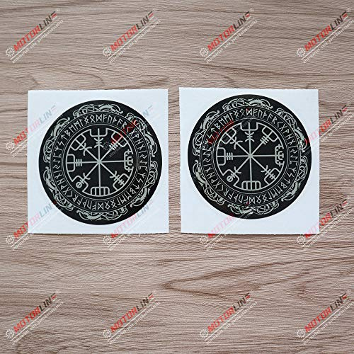 2X Reflektierend 10,2 cm Helm der Ehrfurcht, Vegvisir Runenkompass Aufkleber, Wikinger, Kompass, Rune, Auto, Laptop, Fenster, Stil a