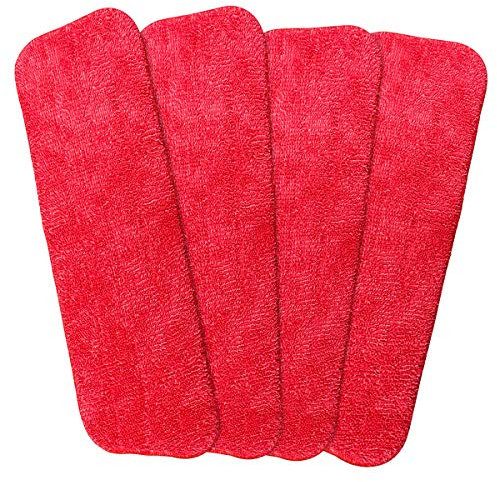 4 Pack Spray Mop Heads Replacement Mop Pads Reveal Mop Cleaning Pad ,Fit for All Spray Mops & Reveal Mops Washable 16.5*5.11 Inches.(Red)