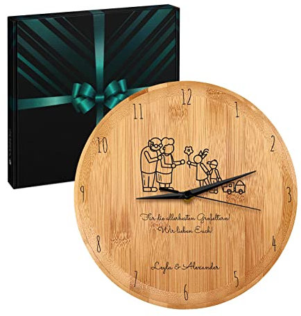 Maverton Vintage Wanduhr + Aufdruck - mit AA-Batterie betrieben - Durchmesser: 26cm - Uhr aus Bambus - Holz - Geschenk für Männer zum Geburtstag - Großeltern