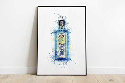 Crafty Little Penguin Watercolour Splash Blue Gin Bottle Print Art A5 A4 A3 A2 A1 Maxi Home Decor Fashion Beauty Classic - 5011 (A3-297 x 420 mm)