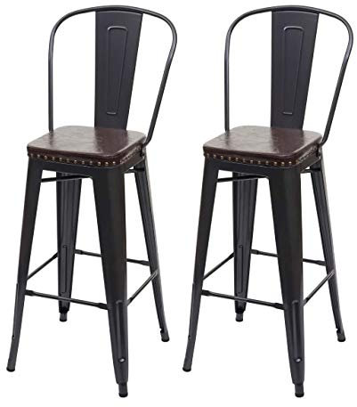 Mendler 2er-Set Barhocker HWC-H10c, Barstuhl Küchenhocker, Metall Kunstleder Chesterfield Industrial Gastronomie - schwarz-braun