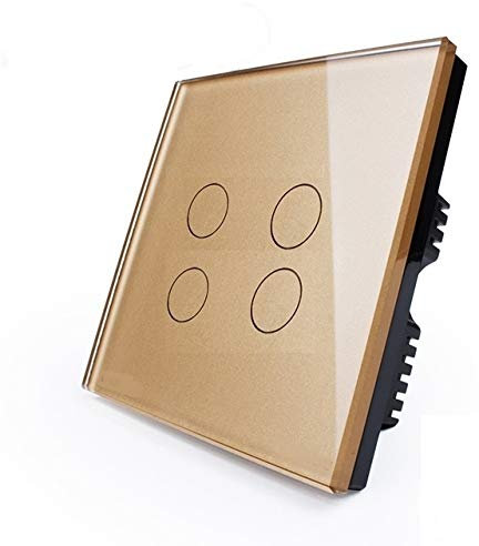 KONOQ Glass Panel Smart Touch Light Switch - WIFI INTEGRATED ON/OFF (4 Gang / 2 Way, Gold)
