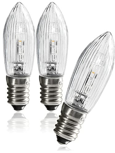 com-four® 3x LED Ersatzbirne - LED-Riffelkerze für Schwippbogen und Lichterketten - Spitzschaftkerze für Weihnachtsbeleuchtung - 0,3W 14-55V E10 5042-130 (3 Stück)