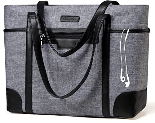 Chase Chic Laptop Handtasche Damen, Groß Wasserdicht 15.6 Zoll Laptop Tasche Arbeitstasche, Elegante Shopper Tote Bag für Business Büro Schule Einkauf Arbeit mit Gepäckband (Grau)