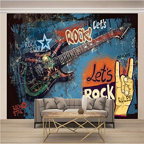 Papier Peint Mural Poster Photo Géant 3D Musique Rock Guitare Graffiti Murales Papier Peint Affiche De Photo Fond D'Écran À Coucher Couloir Salon Papier Peint En Vinyle Muraux 300cmx210cm