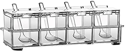 TopHomer Gewürzbox, transparent, mit Löffeln für Gewürze, Salz, Zucker, Gewürzgläser, 4 Stück