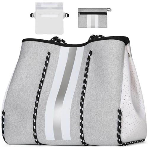 IBFUN Neoprentasche, groß, Mehrzweck-Strandtasche, Neopren, Tragetasche mit Innentasche für Damen/Pool, A4-grau-aufgerüstet, Large Upgraded