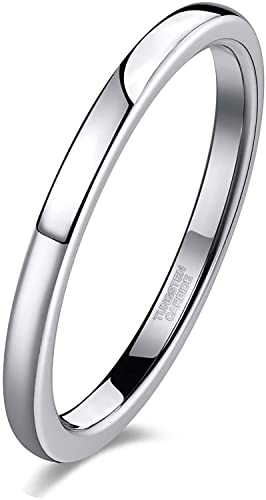 Lisandra Scott Ring Damen Herren Poliert Vorsteckring Stapelring aus Wolfram-Titan | Hochglanzpoliert & Anlaufgeschützt Stapelringe Schlicht mit bequemer Passform Ehering (58, 2mm Silber)