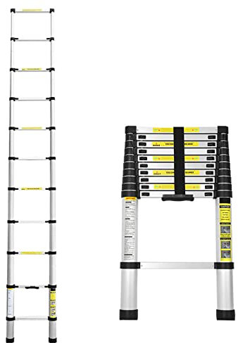 Lospitch 3.2m Aluminium Teleskopleiter klappbar Ausziehleiter Mehrzweckleiter mit federbelastetem Verriegelungsmechanismus, 150kg Belastbarkeit für Heim Werken, Dachbode, Garten