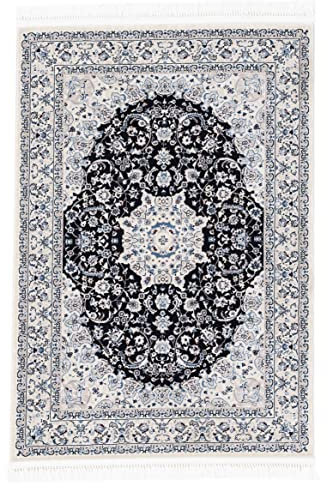carpetfine Orientteppich Nain Diane Blau 140x200 cm | Tradtioneller Teppich für Schlaf- und Wohnzimmer