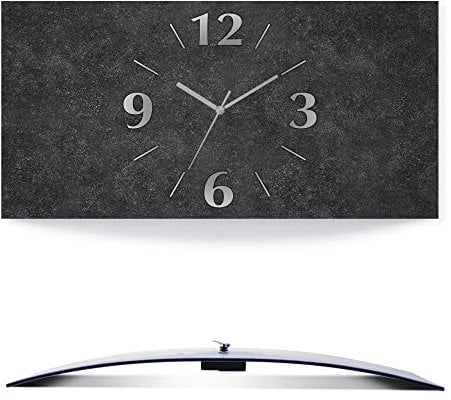 ARTLAND Wanddeko Wanduhr ohne Tickgeräusche Alu Funkuhr analoge Funkuhr 60x30 cm Granitoptik Gesteinoptik Anthrazit J4XM