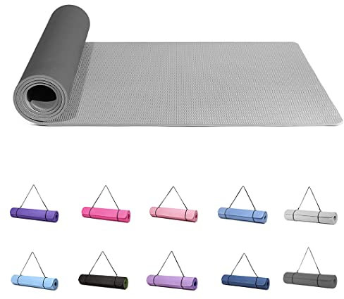 Good Nite Yogamatten Für Frauen Rutschfeste Strukturierte Oberflächen Gymnastikmatte Yoga Matte Dicke 6 mm Mit Tragegurt Tpe-Übungsmatte Für Yoga Pilates Gymnastik (183X61cm) (Grau/Schwarz)