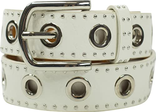 fashionchimp Damengürtel mit XXL-Ösen und Nietenbesatz, Gürtel im Vintage-Look, Jeansgürtel, Breite ca. 3,5cm (Weiß, BW100cm - Gesamtlänge 115cm)