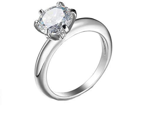 Whoiy Ring Silber Weiss Six Claws Solitär Runder Weißer Zirkonia Statement Solitär Geschenke für Frauen Größe 60 (19.1)