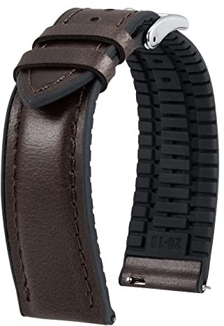 BINLUN Bracelet Montre en Cuir 22mm 21mm 20mm 19mm 18mm 16mm 14mm Cuir Ciré à l'huile et Silicone Hybrid Bracelets de Montre à Dégagement Rapide pour Homme Femme(22mm,Marron Boucle Argent)