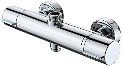 AFUDER Grifos de Ducha Termostáticos 38 ℃ Termostato de Ducha de Bañera Negro Inferior G 1/2 Superior 3/4BSP Grifo de Ducha de dos Salidas Grifo de Ducha Termostático Cromado de Latón