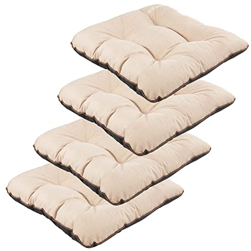 SuperKissen24. Stuhlkissen Outdoor - Sitzkissen für Stühle 4er Set 45x45 cm - Outdoor Kissen Wetterfest mit Füllung - Beige Leinen