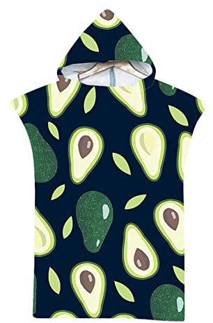 Highdi Handtuch Poncho Erwachsene Microfaser, Avocado Drucken Badeponcho Surf Damen/Herren Handtuch mit Kapuze Umziehhilfe Poncho Handtuch Strandtuch Bademantel für Swimming (Avocado-Frucht)