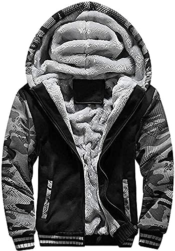 LEZUAN Felpa con Cappuccio Uomo Inverno Caldo Hoodie con Cerniera Integrale Felpe Uomo Manica Lunga Pullover Giacca di Spessore Cappotto in Pile Foderato