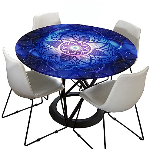 Hixingo Mantel Redondo Mantel Antimanchas 3D Mandala Elastico Mantel Lavable Poliéster Mantel Mesa Redonda, para Cocina, Comedor, Fiestas, Picnic (Diámetro 90 cm,Mandala Azul Oscuro)