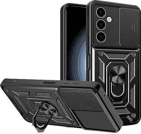 ESTH® Coque pour Samsung Galaxy A25 5G avec Lentille Coulissante Couverture et Support Rotatif, Anti-Chute Étui Housse Compatible avec Support De Voiture Magnétique, Noir