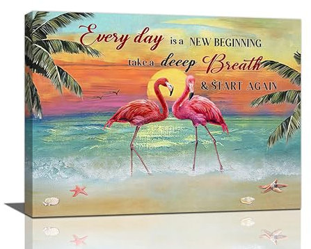 wsradto Flamingo-Wandkunst, Flamingo-Bilder, Tropischer Strand, Leinwanddrucke, Küstendekorationen, Gerahmtes Kunstwerk, Büro, Heimdekoration, Für Badezimmer, Schlafzimmer, Esszimmer