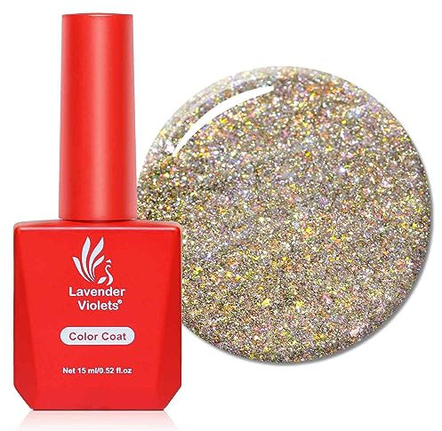 Lavender Violets 15ml Gel Nail Polish Star Shine Sliver Gold & Green Irregular Sequins Cloud Brocade Night Party UV LED Soak Off Nail Lamp Curing Manicure Pedicure Larger Content Salon Quality A0368