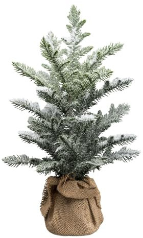CREATIV green künstliche Araucaria 43cm I Mini Weihnachtsbaum mit naturgetreuen Nadeln & Schnee I Kleiner künstlicher Weihnachtsbaum im Jutesack I Kunst Baum ideal als Indoor Weihnachtsdeko