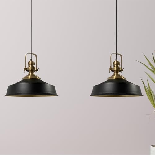 bamyum Asletl Pendelleuchte Esstisch Schwarz Gold 2 Flammig Metall Ø41 cm, Hängelampe Esstisch Wohnzimmer, Hängelampe Industrial Vintage, Küchenlampe Vintage, Pendelleuchte Schwarz Gold, Esstischlampe