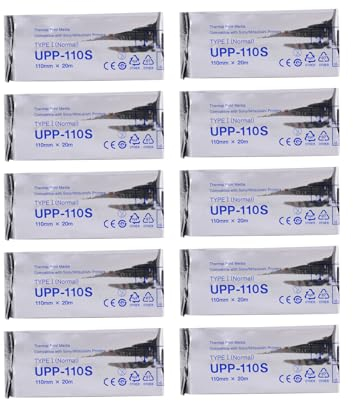 uppsonys UPP-110S Ultraschallfolie, kompatibel mit Sony, 10 Rollen, Typ I, Thermodruckfolie, Medien, 110 mm (B) x 20 m