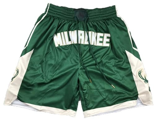 MCQOmcil Herren NBA Bucks Basketball-Shorts, hochelastische, atmungsaktive Sporthose (Color : B, Size : L)