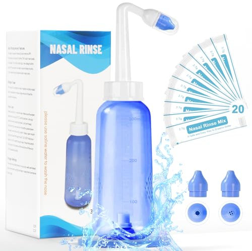 Showvigor Neti Pot Sinus Set 300ml Nasendusche mit 20x Salz, Nasenspülkanne zur Nasenreinigung Nasenspülung, Nasenspülsalz für Erwachsene und Kinder