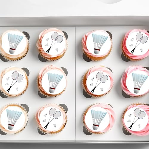 22 x Precut Badminton Wafer Cupcake Topper Edible Sport Decoration For Cakes