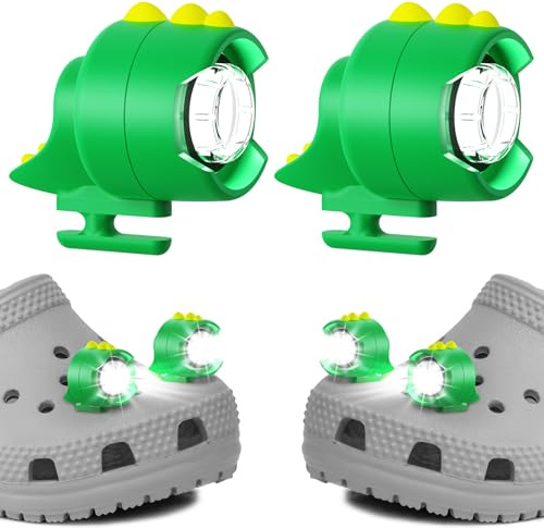 FerrDeery Shoe Charm Lights 2 PCS, Cute Dinosaur Headlights for Croc Style Shoes 3 Light Modes, Shoe Lights Accessories Lasting 145 Hrs, IPX5 Waterproof Night Light, Birthday ＆ Festival Gift