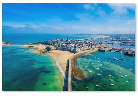 BEAYODKP Peinture par numéro enfant adulte Peinture de Bricolage，Vue aérienne de la Belle Ville des Corsaires - Saint Malo en Bretagne, France-A53